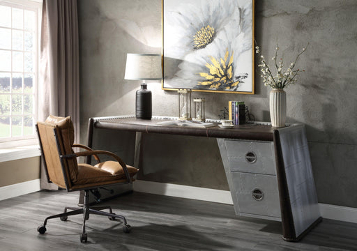 Brancaster Distress Chocolate Top Grain Leather & Aluminum Desk - Premium Desk from ACME East - Just $3092.70! Shop now at Furniture Wholesale Plus  We are the best furniture store in Nashville, Hendersonville, Goodlettsville, Madison, Antioch, Mount Juliet, Lebanon, Gallatin, Springfield, Murfreesboro, Franklin, Brentwood