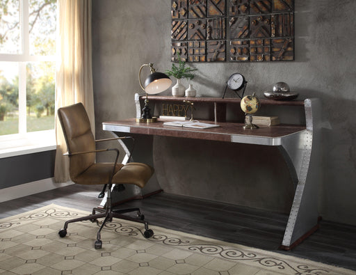 Brancaster Retro Brown Top Grain Leather & Aluminum Desk - Premium Desk from ACME East - Just $2792.40! Shop now at Furniture Wholesale Plus  We are the best furniture store in Nashville, Hendersonville, Goodlettsville, Madison, Antioch, Mount Juliet, Lebanon, Gallatin, Springfield, Murfreesboro, Franklin, Brentwood