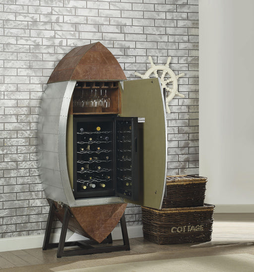 Brancaster Retro Brown Top Grain Leather & Aluminum Wine Cabinet & Cooler - Premium Wine Cabinet from ACME East - Just $4013.10! Shop now at Furniture Wholesale Plus  We are the best furniture store in Nashville, Hendersonville, Goodlettsville, Madison, Antioch, Mount Juliet, Lebanon, Gallatin, Springfield, Murfreesboro, Franklin, Brentwood