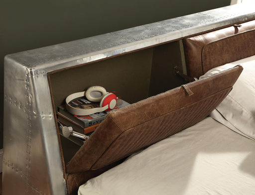 Brancaster Retro Brown Top Grain Leather & Aluminum Queen Bed - Premium Bed from ACME East - Just $3313.05! Shop now at Furniture Wholesale Plus  We are the best furniture store in Nashville, Hendersonville, Goodlettsville, Madison, Antioch, Mount Juliet, Lebanon, Gallatin, Springfield, Murfreesboro, Franklin, Brentwood