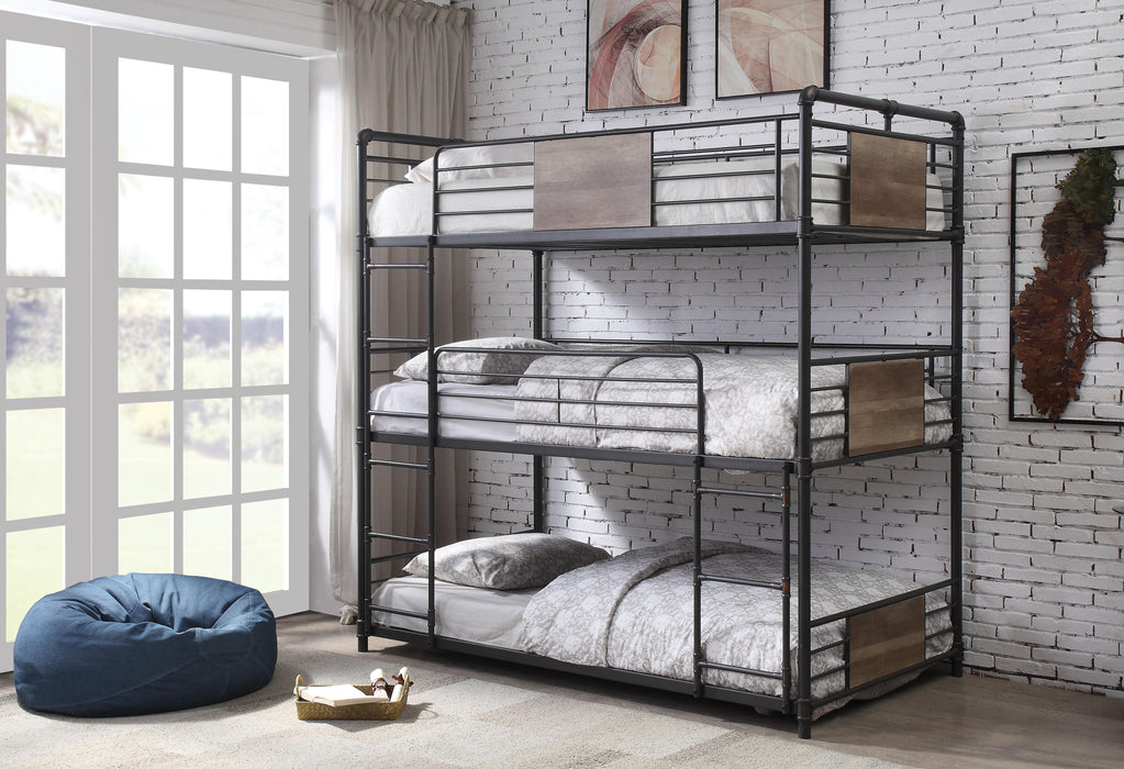 Brantley Sandy Black & Dark Bronze Hand-Brushed Bunk Bed (Triple Twin) - Premium Bunk Bed from ACME East - Just $904.80! Shop now at Furniture Wholesale Plus  We are the best furniture store in Nashville, Hendersonville, Goodlettsville, Madison, Antioch, Mount Juliet, Lebanon, Gallatin, Springfield, Murfreesboro, Franklin, Brentwood