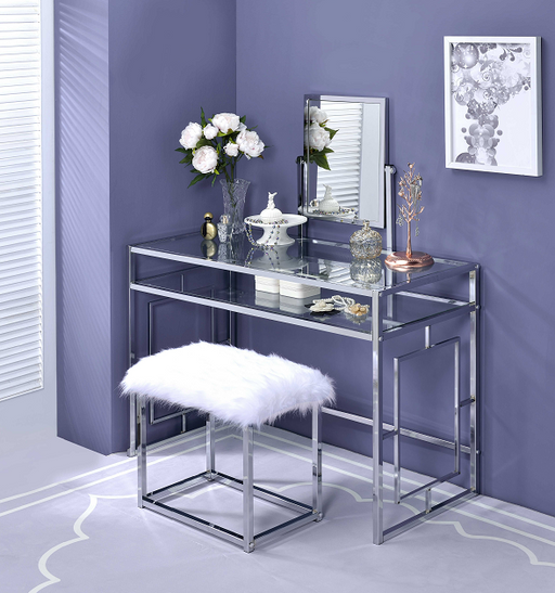 Carenze II White Faux Fur & Chrome Vanity Set - Premium Vanity from ACME East - Just $370.50! Shop now at Furniture Wholesale Plus  We are the best furniture store in Nashville, Hendersonville, Goodlettsville, Madison, Antioch, Mount Juliet, Lebanon, Gallatin, Springfield, Murfreesboro, Franklin, Brentwood