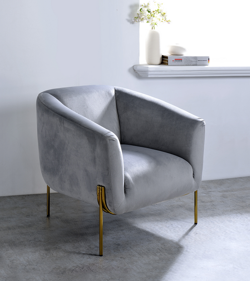 Carlson Gray Velvet & Gold Accent Chair - Premium Chair from ACME East - Just $421.20! Shop now at Furniture Wholesale Plus  We are the best furniture store in Nashville, Hendersonville, Goodlettsville, Madison, Antioch, Mount Juliet, Lebanon, Gallatin, Springfield, Murfreesboro, Franklin, Brentwood