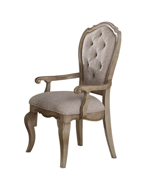 Chelmsford Beige Fabric & Antique Taupe Arm Chair - Premium Dining Chair from ACME East - Just $877.50! Shop now at Furniture Wholesale Plus  We are the best furniture store in Nashville, Hendersonville, Goodlettsville, Madison, Antioch, Mount Juliet, Lebanon, Gallatin, Springfield, Murfreesboro, Franklin, Brentwood