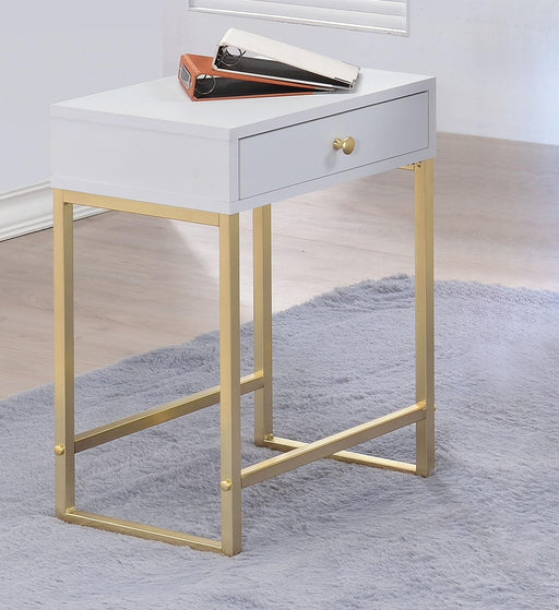 Coleen White & Brass Side Table - Premium Side Table from ACME East - Just $111.15! Shop now at Furniture Wholesale Plus  We are the best furniture store in Nashville, Hendersonville, Goodlettsville, Madison, Antioch, Mount Juliet, Lebanon, Gallatin, Springfield, Murfreesboro, Franklin, Brentwood