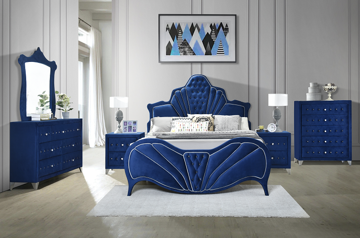 Dante Blue Velvet Eastern King Bed - Premium Bed from ACME East - Just $914.55! Shop now at Furniture Wholesale Plus  We are the best furniture store in Nashville, Hendersonville, Goodlettsville, Madison, Antioch, Mount Juliet, Lebanon, Gallatin, Springfield, Murfreesboro, Franklin, Brentwood