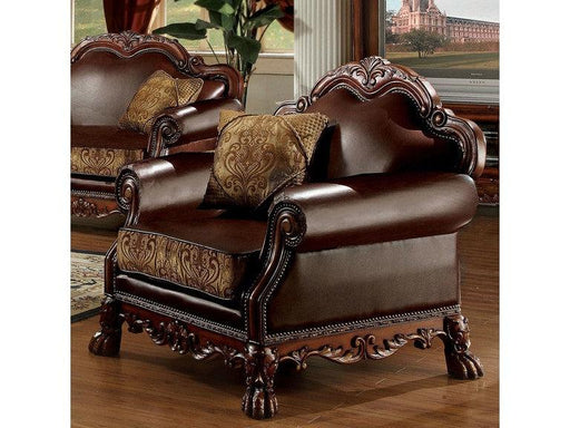 Dresden Brown PU & Chenille, Cherry Oak Chair & 1 Pillow - Premium Chair from ACME East - Just $1437.15! Shop now at Furniture Wholesale Plus  We are the best furniture store in Nashville, Hendersonville, Goodlettsville, Madison, Antioch, Mount Juliet, Lebanon, Gallatin, Springfield, Murfreesboro, Franklin, Brentwood