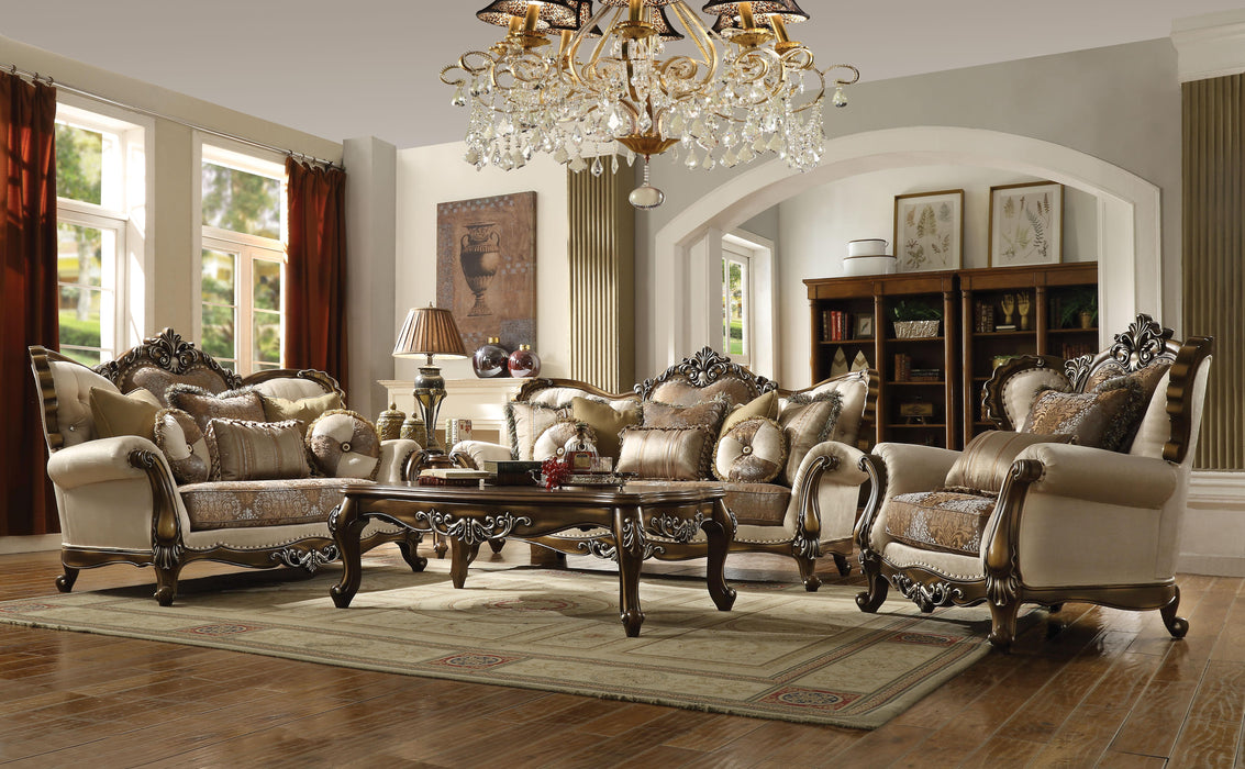 Latisha Tan, Pattern Fabric & Antique Oak Sofa w/6 Pillows - Premium Sofa from ACME East - Just $3851.25! Shop now at Furniture Wholesale Plus  We are the best furniture store in Nashville, Hendersonville, Goodlettsville, Madison, Antioch, Mount Juliet, Lebanon, Gallatin, Springfield, Murfreesboro, Franklin, Brentwood