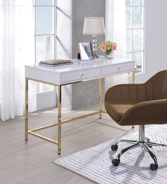 Ottey White High Gloss & Gold Desk - Premium Desk from ACME East - Just $485.55! Shop now at Furniture Wholesale Plus  We are the best furniture store in Nashville, Hendersonville, Goodlettsville, Madison, Antioch, Mount Juliet, Lebanon, Gallatin, Springfield, Murfreesboro, Franklin, Brentwood