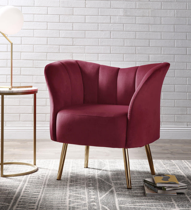 Reese Burgundy Velvet & Gold Accent Chair - Premium Chair from ACME East - Just $329.55! Shop now at Furniture Wholesale Plus  We are the best furniture store in Nashville, Hendersonville, Goodlettsville, Madison, Antioch, Mount Juliet, Lebanon, Gallatin, Springfield, Murfreesboro, Franklin, Brentwood