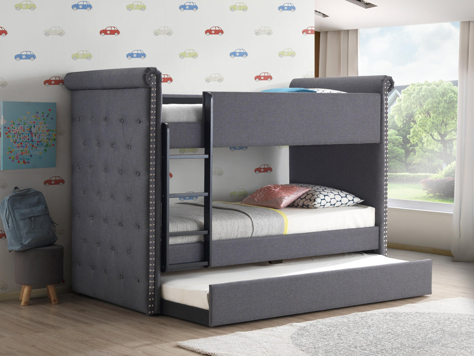 Romana II Gray Fabric Bunk Bed & Trundle (Twin/Twin) - Premium Bunk Bed w/ Trundle from ACME East - Just $953.55! Shop now at Furniture Wholesale Plus  We are the best furniture store in Nashville, Hendersonville, Goodlettsville, Madison, Antioch, Mount Juliet, Lebanon, Gallatin, Springfield, Murfreesboro, Franklin, Brentwood