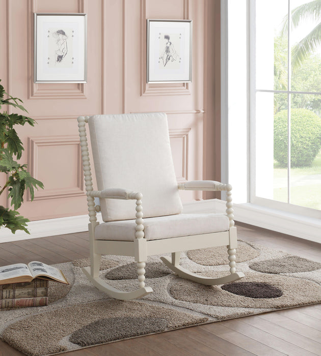 Tristin Cream Fabric & White Rocking Chair - Premium Chair from ACME East - Just $551.85! Shop now at Furniture Wholesale Plus  We are the best furniture store in Nashville, Hendersonville, Goodlettsville, Madison, Antioch, Mount Juliet, Lebanon, Gallatin, Springfield, Murfreesboro, Franklin, Brentwood