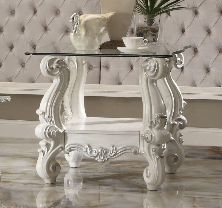 Versailles Bone White & Clear Glass End Table - Premium End Table from ACME East - Just $639.60! Shop now at Furniture Wholesale Plus  We are the best furniture store in Nashville, Hendersonville, Goodlettsville, Madison, Antioch, Mount Juliet, Lebanon, Gallatin, Springfield, Murfreesboro, Franklin, Brentwood