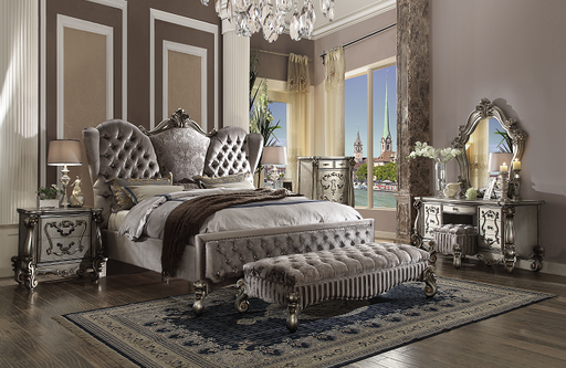 Versailles Velvet & Antique Platinum Eastern King Bed - Premium Bed from ACME East - Just $3410.55! Shop now at Furniture Wholesale Plus  We are the best furniture store in Nashville, Hendersonville, Goodlettsville, Madison, Antioch, Mount Juliet, Lebanon, Gallatin, Springfield, Murfreesboro, Franklin, Brentwood