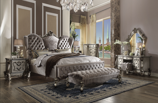 Versailles Velvet & Antique Platinum California King Bed - Premium Bed from ACME East - Just $3410.55! Shop now at Furniture Wholesale Plus  We are the best furniture store in Nashville, Hendersonville, Goodlettsville, Madison, Antioch, Mount Juliet, Lebanon, Gallatin, Springfield, Murfreesboro, Franklin, Brentwood