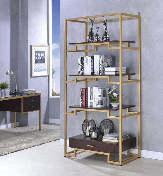 Yumia Gold & Clear Glass Bookshelf - Premium Bookcase from ACME East - Just $670.80! Shop now at Furniture Wholesale Plus  We are the best furniture store in Nashville, Hendersonville, Goodlettsville, Madison, Antioch, Mount Juliet, Lebanon, Gallatin, Springfield, Murfreesboro, Franklin, Brentwood