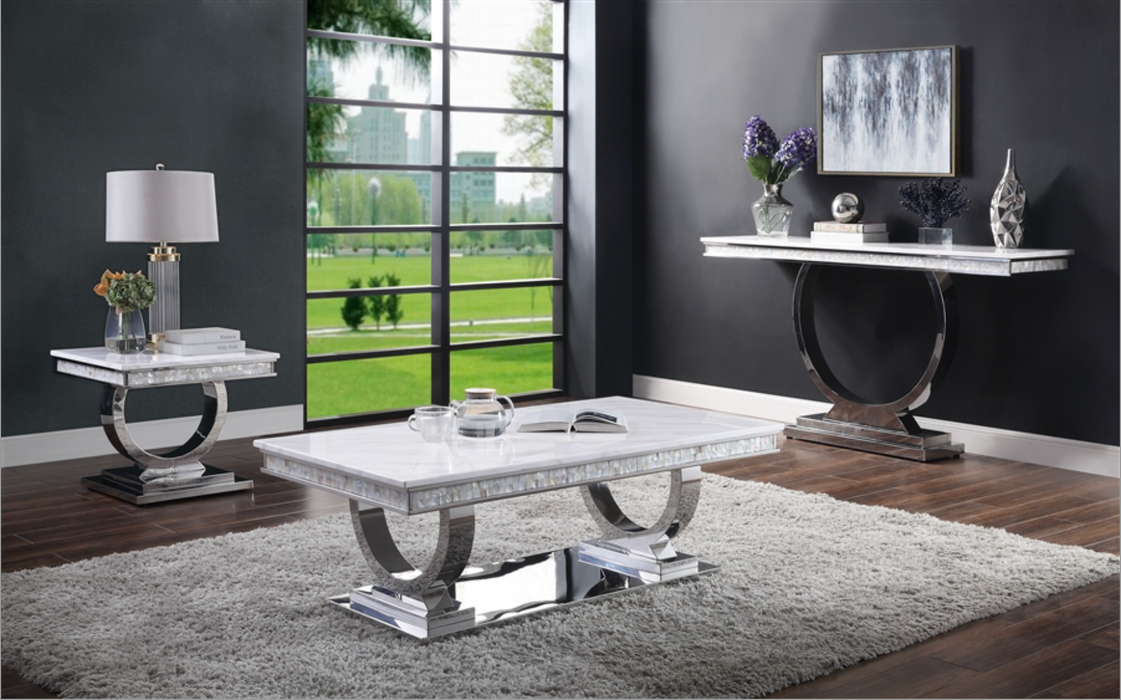 Zander White Printed Faux Marble & Mirrored Silver Finish Table Set - Premium Table Set from ACME East - Just $2691! Shop now at Furniture Wholesale Plus  We are the best furniture store in Nashville, Hendersonville, Goodlettsville, Madison, Antioch, Mount Juliet, Lebanon, Gallatin, Springfield, Murfreesboro, Franklin, Brentwood