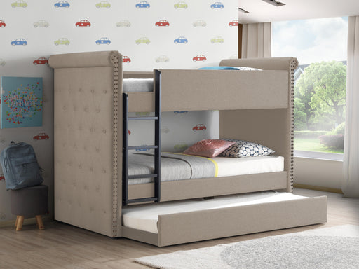 Romana II Beige Fabric Bunk Bed & Trundle (Twin/Twin) - Premium Bunk Bed w/ Trundle from ACME East - Just $953.55! Shop now at Furniture Wholesale Plus  We are the best furniture store in Nashville, Hendersonville, Goodlettsville, Madison, Antioch, Mount Juliet, Lebanon, Gallatin, Springfield, Murfreesboro, Franklin, Brentwood