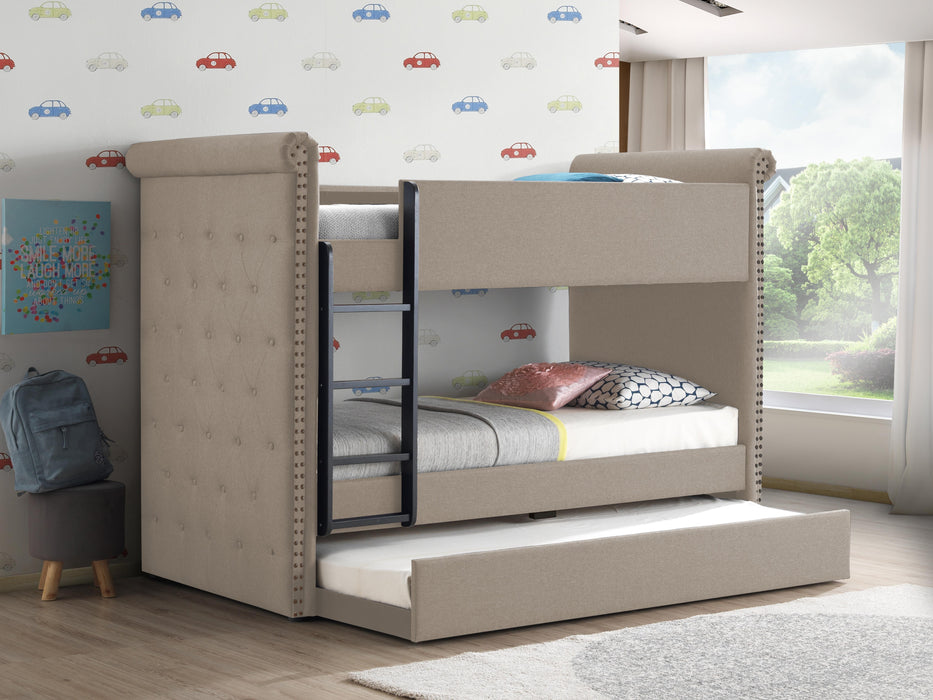 Romana II Beige Fabric Bunk Bed & Trundle (Twin/Twin) - Premium Bunk Bed w/ Trundle from ACME East - Just $953.55! Shop now at Furniture Wholesale Plus  We are the best furniture store in Nashville, Hendersonville, Goodlettsville, Madison, Antioch, Mount Juliet, Lebanon, Gallatin, Springfield, Murfreesboro, Franklin, Brentwood