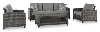 Oasis Court Outdoor Sofa/Chairs/Table Set (Set of 4) - Premium Outdoor Seating Set from Ashley Furniture - Just $1517.08! Shop now at Furniture Wholesale Plus  We are the best furniture store in Nashville, Hendersonville, Goodlettsville, Madison, Antioch, Mount Juliet, Lebanon, Gallatin, Springfield, Murfreesboro, Franklin, Brentwood