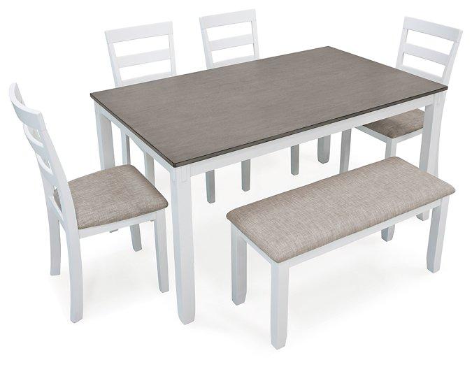 Stonehollow Dining Table and Chairs with Bench (Set of 6) - Premium Dining Table from Ashley Furniture - Just $579.20! Shop now at Furniture Wholesale Plus  We are the best furniture store in Nashville, Hendersonville, Goodlettsville, Madison, Antioch, Mount Juliet, Lebanon, Gallatin, Springfield, Murfreesboro, Franklin, Brentwood