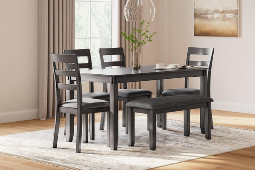 Bridson Dining Table and Chairs with Bench (Set of 6) - Premium Dining Table from Ashley Furniture - Just $559.09! Shop now at Furniture Wholesale Plus  We are the best furniture store in Nashville, Hendersonville, Goodlettsville, Madison, Antioch, Mount Juliet, Lebanon, Gallatin, Springfield, Murfreesboro, Franklin, Brentwood