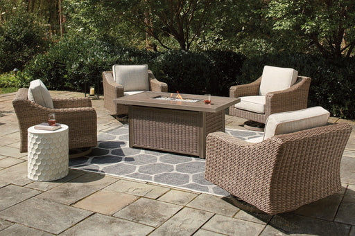 Beachcroft Beachcroft Fire Pit Table with Four Nuvella Swivel Lounge Chairs - Premium Outdoor Seating Set from Ashley Furniture - Just $4022.76! Shop now at Furniture Wholesale Plus  We are the best furniture store in Nashville, Hendersonville, Goodlettsville, Madison, Antioch, Mount Juliet, Lebanon, Gallatin, Springfield, Murfreesboro, Franklin, Brentwood