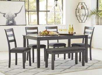 Bridson Dining Table and Chairs with Bench (Set of 6) - Premium Dining Table from Ashley Furniture - Just $559.09! Shop now at Furniture Wholesale Plus  We are the best furniture store in Nashville, Hendersonville, Goodlettsville, Madison, Antioch, Mount Juliet, Lebanon, Gallatin, Springfield, Murfreesboro, Franklin, Brentwood