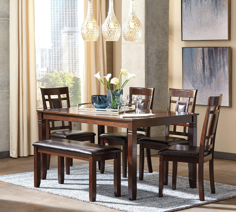 Bennox Dining Table and Chairs with Bench (Set of 6) - Premium Dining Table from Ashley Furniture - Just $559.09! Shop now at Furniture Wholesale Plus  We are the best furniture store in Nashville, Hendersonville, Goodlettsville, Madison, Antioch, Mount Juliet, Lebanon, Gallatin, Springfield, Murfreesboro, Franklin, Brentwood