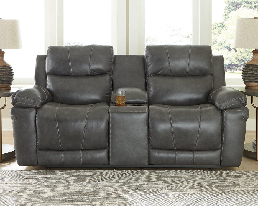 Edmar Power Reclining Loveseat with Console - Premium Loveseat from Ashley Furniture - Just $1007.22! Shop now at Furniture Wholesale Plus  We are the best furniture store in Nashville, Hendersonville, Goodlettsville, Madison, Antioch, Mount Juliet, Lebanon, Gallatin, Springfield, Murfreesboro, Franklin, Brentwood