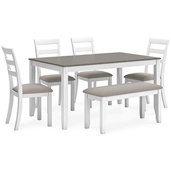 Stonehollow Dining Table and Chairs with Bench (Set of 6) - Premium Dining Table from Ashley Furniture - Just $579.20! Shop now at Furniture Wholesale Plus  We are the best furniture store in Nashville, Hendersonville, Goodlettsville, Madison, Antioch, Mount Juliet, Lebanon, Gallatin, Springfield, Murfreesboro, Franklin, Brentwood