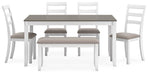 Stonehollow Dining Table and Chairs with Bench (Set of 6) - Premium Dining Table from Ashley Furniture - Just $579.20! Shop now at Furniture Wholesale Plus  We are the best furniture store in Nashville, Hendersonville, Goodlettsville, Madison, Antioch, Mount Juliet, Lebanon, Gallatin, Springfield, Murfreesboro, Franklin, Brentwood