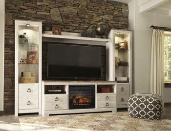 Willowton 4-Piece Entertainment Center with Electric Fireplace - Premium Entertainment Center from Ashley Furniture - Just $695.84! Shop now at Furniture Wholesale Plus  We are the best furniture store in Nashville, Hendersonville, Goodlettsville, Madison, Antioch, Mount Juliet, Lebanon, Gallatin, Springfield, Murfreesboro, Franklin, Brentwood