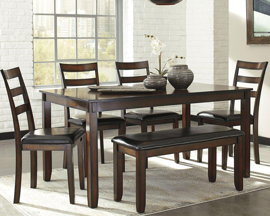 Coviar Dining Table and Chairs with Bench (Set of 6) - Premium Dining Table from Ashley Furniture - Just $559.09! Shop now at Furniture Wholesale Plus  We are the best furniture store in Nashville, Hendersonville, Goodlettsville, Madison, Antioch, Mount Juliet, Lebanon, Gallatin, Springfield, Murfreesboro, Franklin, Brentwood