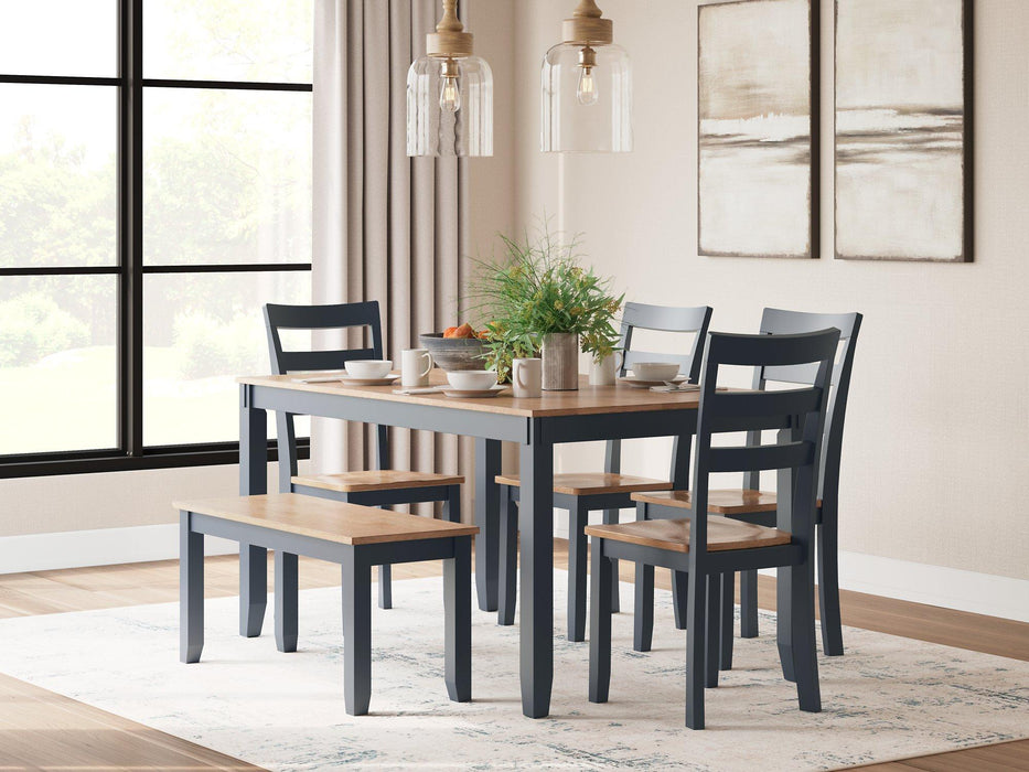 Gesthaven Dining Table with 4 Chairs and Bench (Set of 6) - Premium Dining Table from Ashley Furniture - Just $559.09! Shop now at Furniture Wholesale Plus  We are the best furniture store in Nashville, Hendersonville, Goodlettsville, Madison, Antioch, Mount Juliet, Lebanon, Gallatin, Springfield, Murfreesboro, Franklin, Brentwood