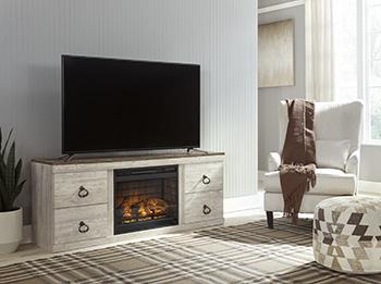 Willowton TV Stand with Electric Fireplace - Premium TV Stand from Ashley Furniture - Just $422.02! Shop now at Furniture Wholesale Plus  We are the best furniture store in Nashville, Hendersonville, Goodlettsville, Madison, Antioch, Mount Juliet, Lebanon, Gallatin, Springfield, Murfreesboro, Franklin, Brentwood