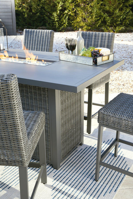 Palazzo Outdoor Counter Height Dining Table with 4 Barstools - Premium Outdoor Pub Table w/FP from Ashley Furniture - Just $2776.39! Shop now at Furniture Wholesale Plus  We are the best furniture store in Nashville, Hendersonville, Goodlettsville, Madison, Antioch, Mount Juliet, Lebanon, Gallatin, Springfield, Murfreesboro, Franklin, Brentwood