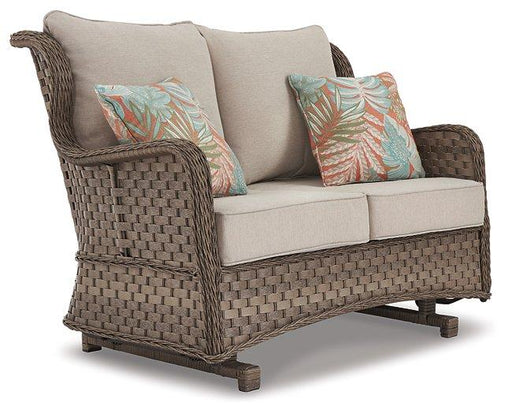 Clear Ridge Glider Loveseat with Cushion - Premium Outdoor Seating from Ashley Furniture - Just $652.38! Shop now at Furniture Wholesale Plus  We are the best furniture store in Nashville, Hendersonville, Goodlettsville, Madison, Antioch, Mount Juliet, Lebanon, Gallatin, Springfield, Murfreesboro, Franklin, Brentwood