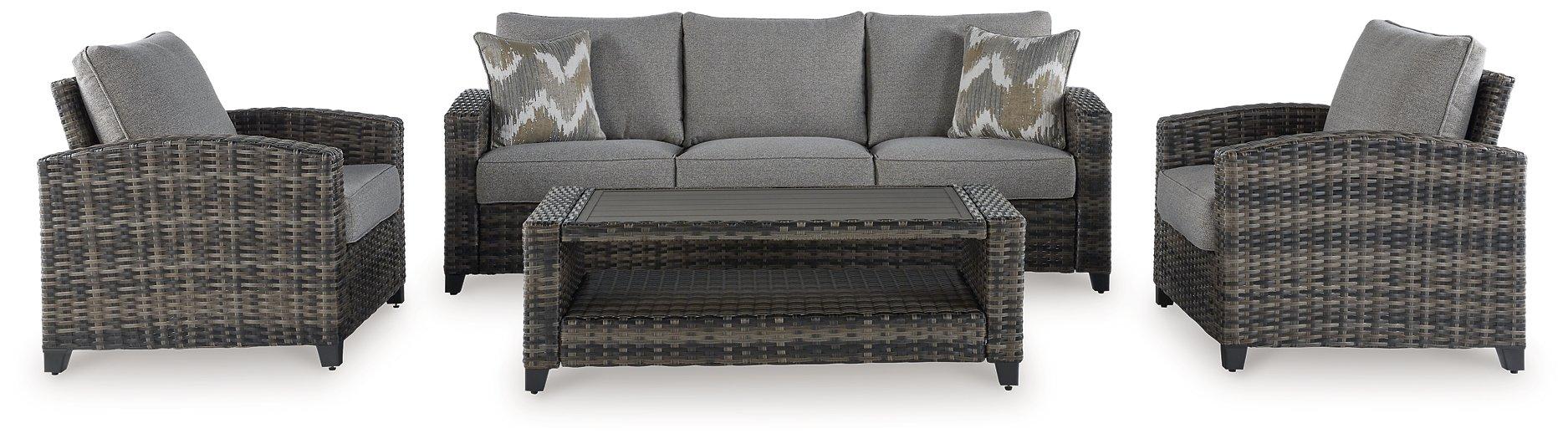 Oasis Court Outdoor Sofa/Chairs/Table Set (Set of 4) - Premium Outdoor Seating Set from Ashley Furniture - Just $1517.08! Shop now at Furniture Wholesale Plus  We are the best furniture store in Nashville, Hendersonville, Goodlettsville, Madison, Antioch, Mount Juliet, Lebanon, Gallatin, Springfield, Murfreesboro, Franklin, Brentwood