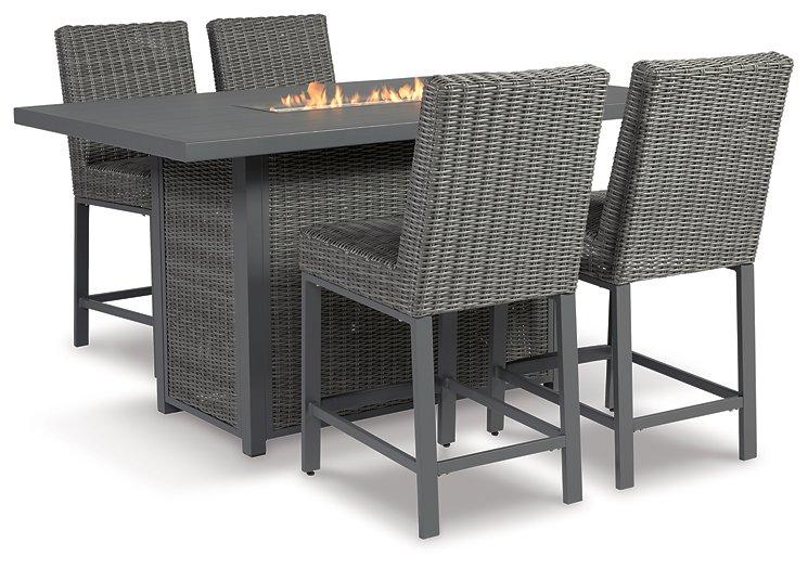 Palazzo Outdoor Counter Height Dining Table with 4 Barstools - Premium Outdoor Pub Table w/FP from Ashley Furniture - Just $2776.39! Shop now at Furniture Wholesale Plus  We are the best furniture store in Nashville, Hendersonville, Goodlettsville, Madison, Antioch, Mount Juliet, Lebanon, Gallatin, Springfield, Murfreesboro, Franklin, Brentwood