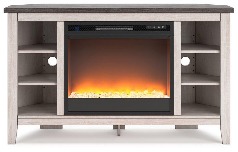 Dorrinson Corner TV Stand with Electric Fireplace - Premium TV Stand from Ashley Furniture - Just $452.03! Shop now at Furniture Wholesale Plus  We are the best furniture store in Nashville, Hendersonville, Goodlettsville, Madison, Antioch, Mount Juliet, Lebanon, Gallatin, Springfield, Murfreesboro, Franklin, Brentwood