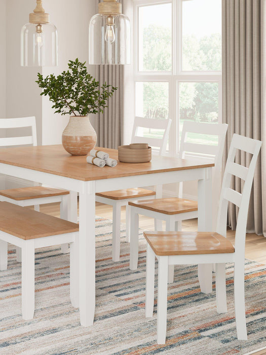 Gesthaven Dining Table with 4 Chairs and Bench (Set of 6) - Premium Dining Table from Ashley Furniture - Just $559.09! Shop now at Furniture Wholesale Plus  We are the best furniture store in Nashville, Hendersonville, Goodlettsville, Madison, Antioch, Mount Juliet, Lebanon, Gallatin, Springfield, Murfreesboro, Franklin, Brentwood