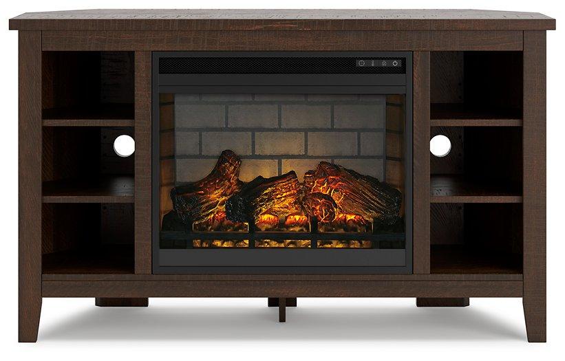 Camiburg Corner TV Stand with Electric Fireplace - Premium TV Stand from Ashley Furniture - Just $452.03! Shop now at Furniture Wholesale Plus  We are the best furniture store in Nashville, Hendersonville, Goodlettsville, Madison, Antioch, Mount Juliet, Lebanon, Gallatin, Springfield, Murfreesboro, Franklin, Brentwood