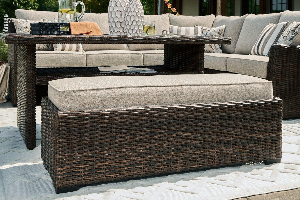 Brook Ranch Outdoor Sofa Sectional/Bench with Cushion (Set of 3) - Premium Outdoor Seating from Ashley Furniture - Just $1880.41! Shop now at Furniture Wholesale Plus  We are the best furniture store in Nashville, Hendersonville, Goodlettsville, Madison, Antioch, Mount Juliet, Lebanon, Gallatin, Springfield, Murfreesboro, Franklin, Brentwood