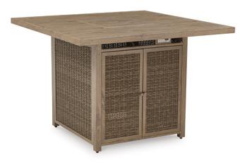 Walton Bridge Outdoor Bar Table with Fire Pit - Premium Outdoor Pub Table w/FP from Ashley Furniture - Just $1486.56! Shop now at Furniture Wholesale Plus  We are the best furniture store in Nashville, Hendersonville, Goodlettsville, Madison, Antioch, Mount Juliet, Lebanon, Gallatin, Springfield, Murfreesboro, Franklin, Brentwood