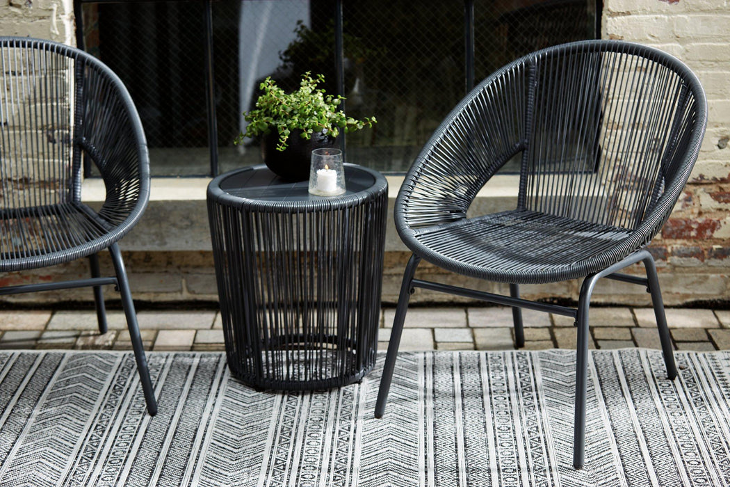 Mandarin Cape Outdoor Table and Chairs (Set of 3) - Premium Outdoor Seating Set from Ashley Furniture - Just $249.38! Shop now at Furniture Wholesale Plus  We are the best furniture store in Nashville, Hendersonville, Goodlettsville, Madison, Antioch, Mount Juliet, Lebanon, Gallatin, Springfield, Murfreesboro, Franklin, Brentwood