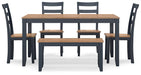 Gesthaven Dining Table with 4 Chairs and Bench (Set of 6) - Premium Dining Table from Ashley Furniture - Just $559.09! Shop now at Furniture Wholesale Plus  We are the best furniture store in Nashville, Hendersonville, Goodlettsville, Madison, Antioch, Mount Juliet, Lebanon, Gallatin, Springfield, Murfreesboro, Franklin, Brentwood