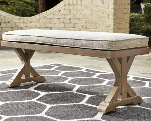 Beachcroft Outdoor Bench with Cushion - Premium Outdoor Dining Bench from Ashley Furniture - Just $496.75! Shop now at Furniture Wholesale Plus  We are the best furniture store in Nashville, Hendersonville, Goodlettsville, Madison, Antioch, Mount Juliet, Lebanon, Gallatin, Springfield, Murfreesboro, Franklin, Brentwood