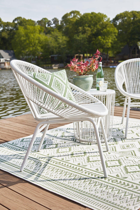 Mandarin Cape Outdoor Table and Chairs (Set of 3) - Premium Outdoor Seating Set from Ashley Furniture - Just $249.38! Shop now at Furniture Wholesale Plus  We are the best furniture store in Nashville, Hendersonville, Goodlettsville, Madison, Antioch, Mount Juliet, Lebanon, Gallatin, Springfield, Murfreesboro, Franklin, Brentwood