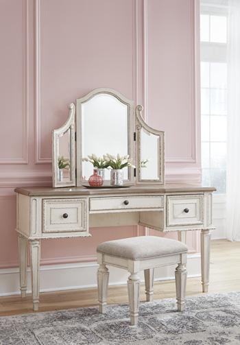 Realyn Vanity and Mirror with Stool - Premium Vanity from Ashley Furniture - Just $538.97! Shop now at Furniture Wholesale Plus  We are the best furniture store in Nashville, Hendersonville, Goodlettsville, Madison, Antioch, Mount Juliet, Lebanon, Gallatin, Springfield, Murfreesboro, Franklin, Brentwood